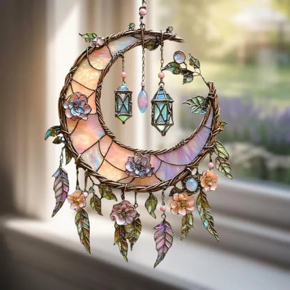 üåô2D Flat Printed Acrylic Moon and Floral Window Decor