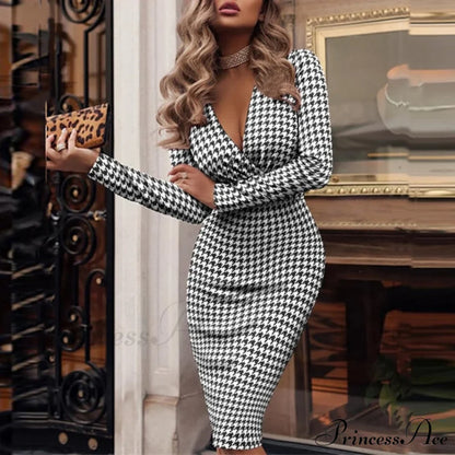 Elegant Wrap V Neck Skinny Club Party Dress