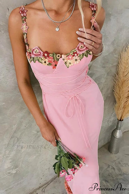 Embroidered Floral Strappy Dress