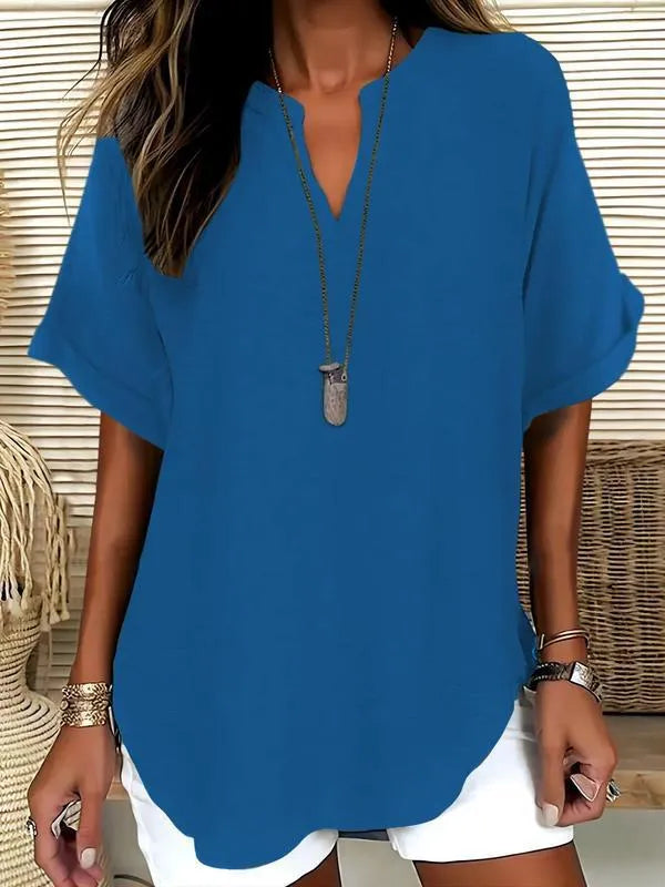 üî•Women's Plain Short Sleeve Blouse, Casual Solid Color Top for Daily Wear, Ladies Clothes for All Seasons
