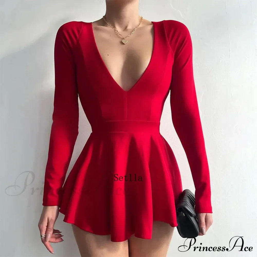 Fashion Backless V Neck A-Line Mini Dress