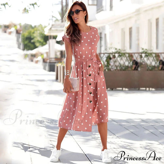 Fashion O Neck Print Polka Dot Dress
