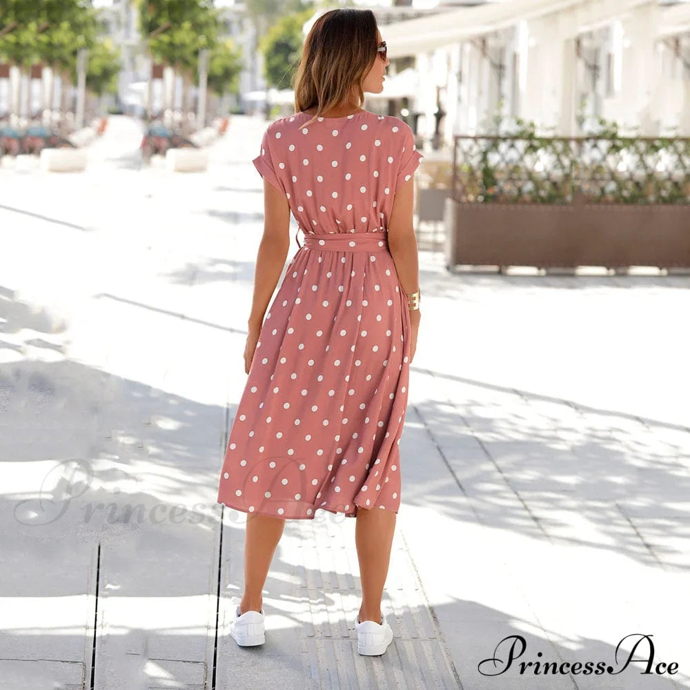 Fashion O Neck Print Polka Dot Dress