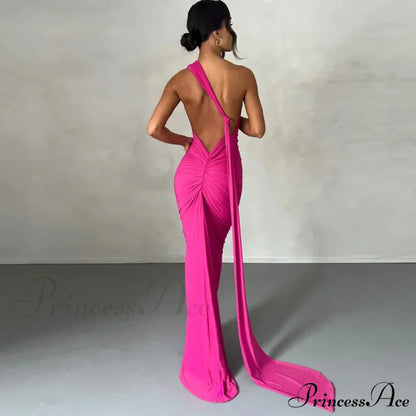 Fashion One Shoulder Elegant Long Sleeve Split Maxi Dress
