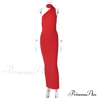 Fashion One Shoulder Elegant Long Sleeve Split Maxi Dress