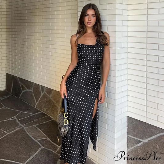 Fashion Polka Dots Draped Sexy Backless Maxi Dress