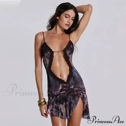 Fashion Ruched Slip Cut Out Backless Mini Dress