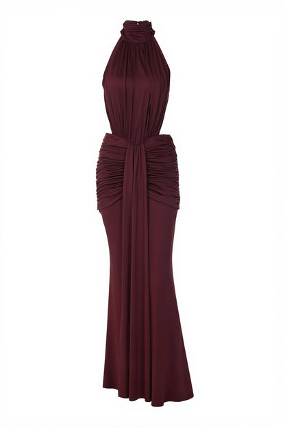 Chic Halter Ruched Open Back Elegant Gown Maxi Dress