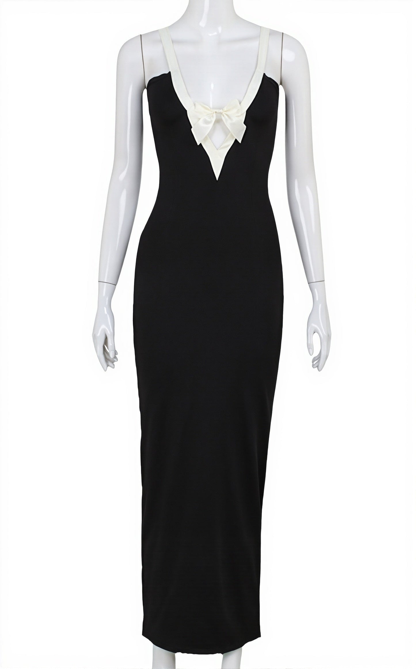 Elegant Patchwork Bow Solid Maxi Dress