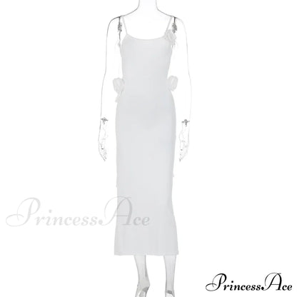 Floral Applique Bandage Sleeveless Summer Vestido Midi Dress