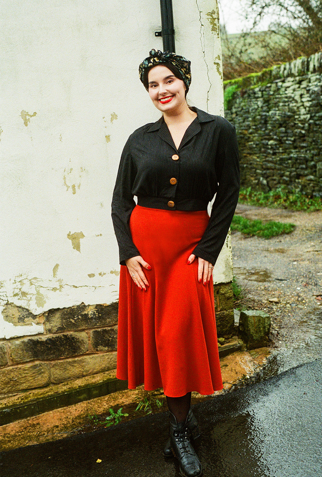 1930s Amelia Blouse - Black Pinstripe