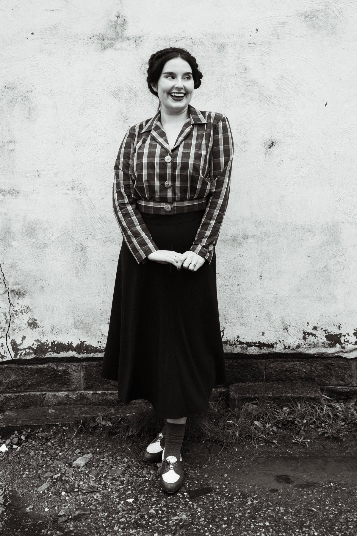 1930s Amelia Blouse - Navy and Orange Plaid