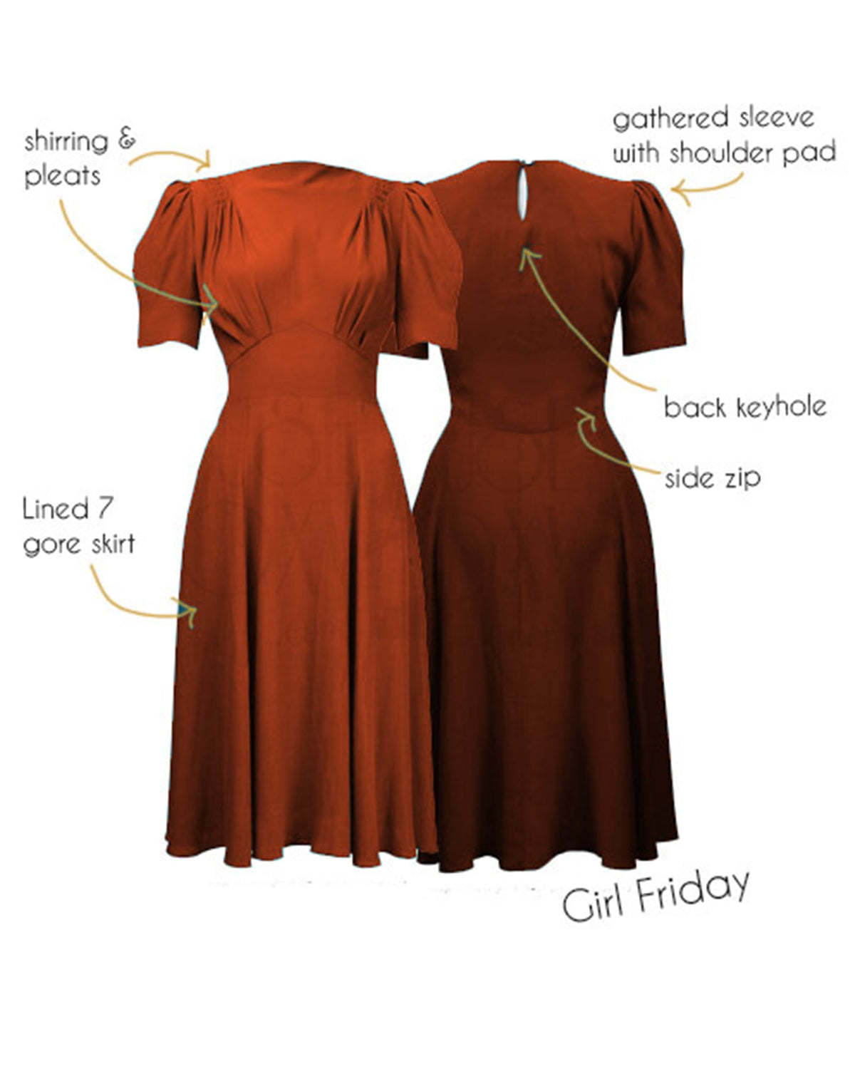 1940s 'Girl Friday' Tea Dress - Rust