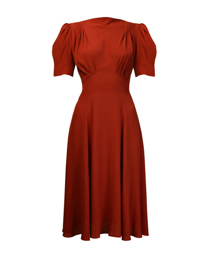 1940s 'Girl Friday' Tea Dress - Rust