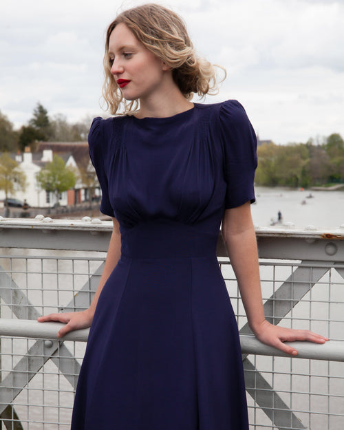 1940s 'Girl Friday' Tea Dress - Navy