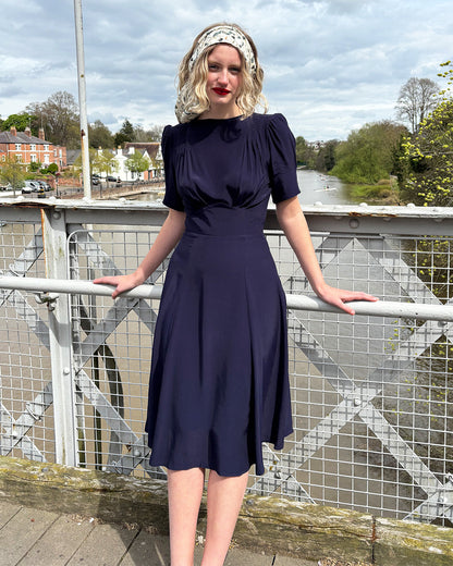 1940s 'Girl Friday' Tea Dress - Navy