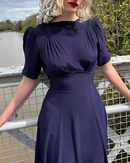1940s 'Girl Friday' Tea Dress - Navy