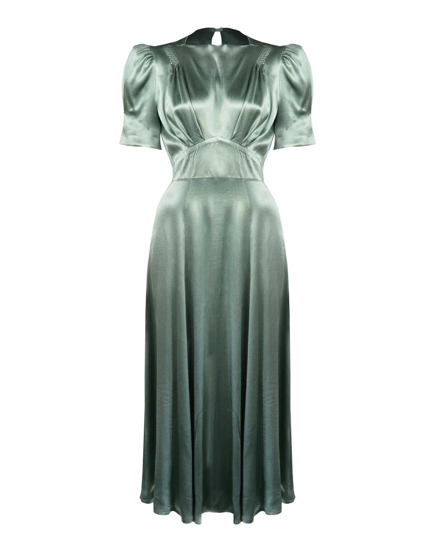 1940s 'Girl Friday' Midi Dress - Sage Satin