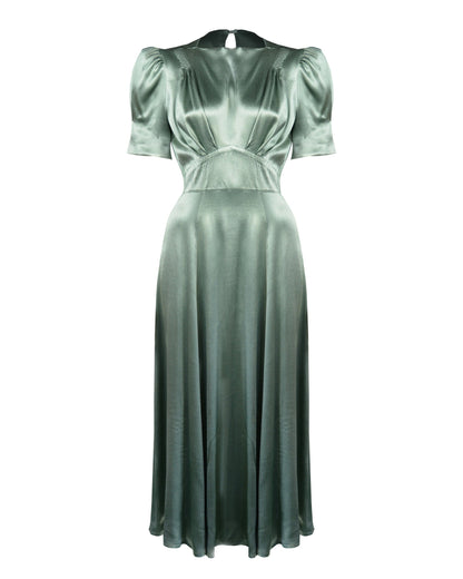 1940s 'Girl Friday' Midi Dress - Sage Satin