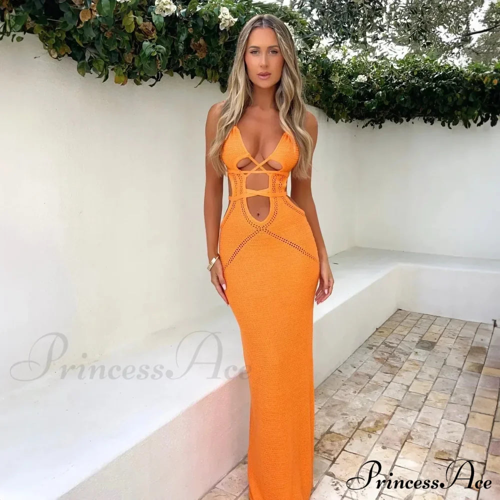Halter Knitted Backless Maxi Dress