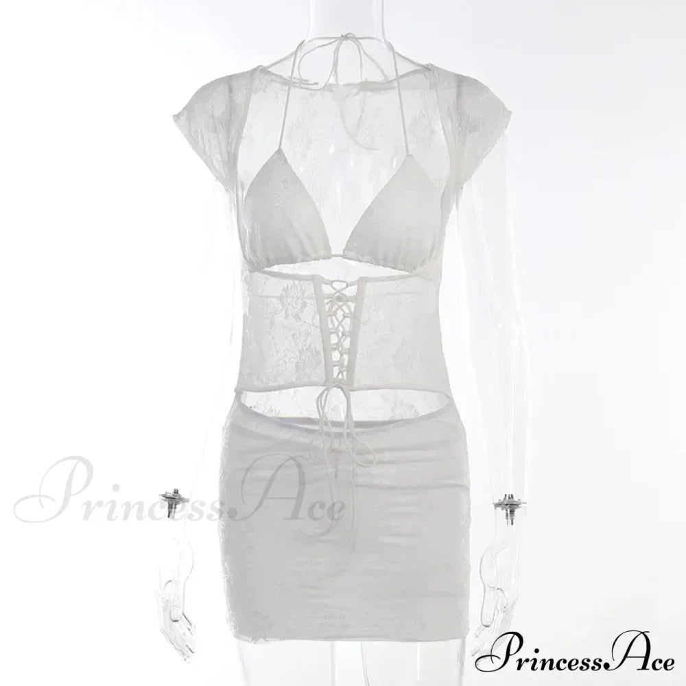 Hollow Out Jacquard Lace Co-ords Set Mini Dress