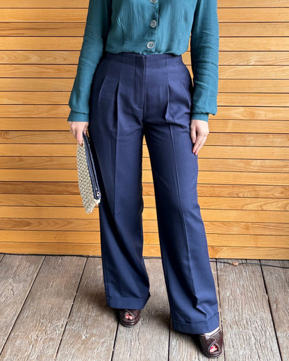 1930s Marlene Trousers - Navy Twill