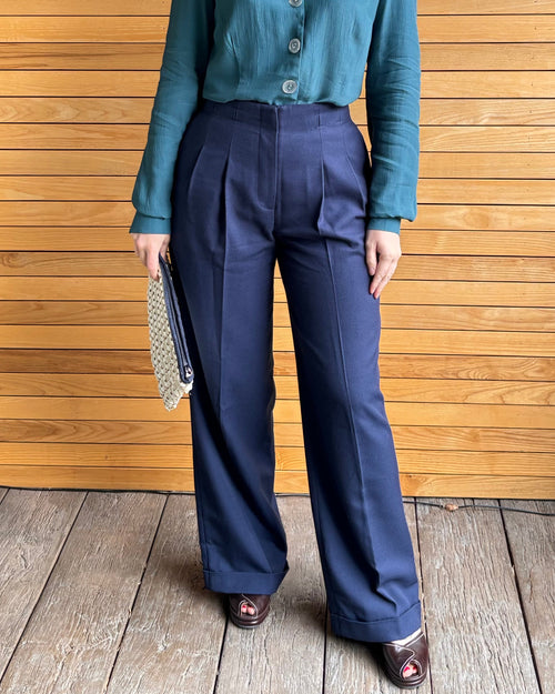 1930s Marlene Trousers - Navy Twill