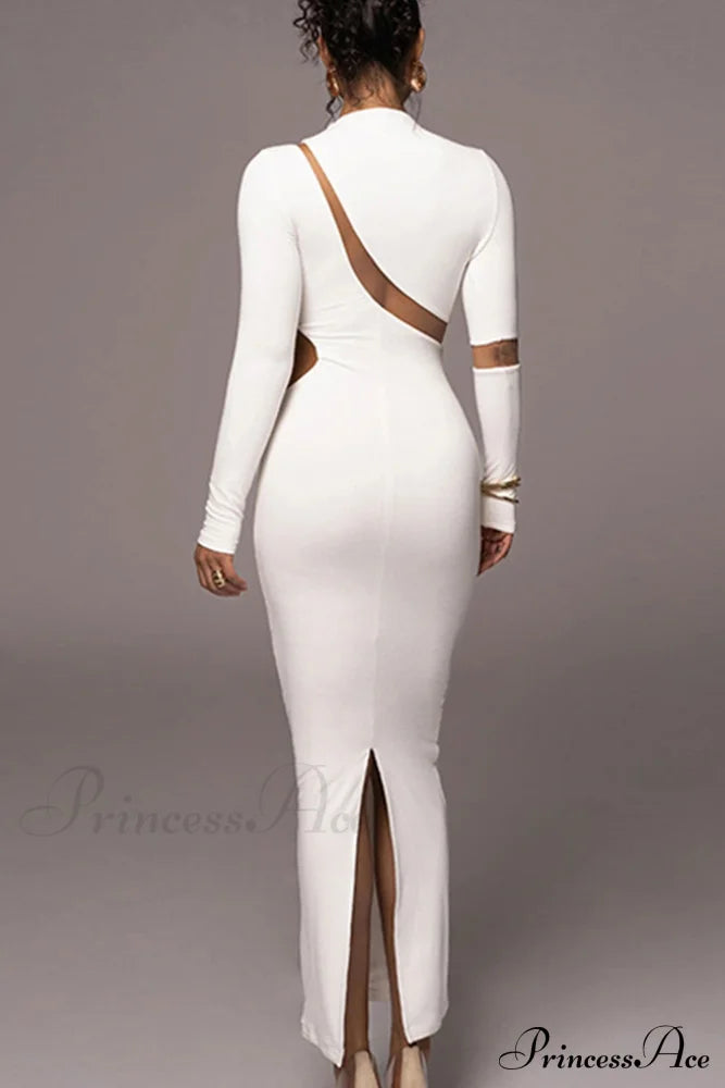 Irregular Slit Long Sleeve Dress