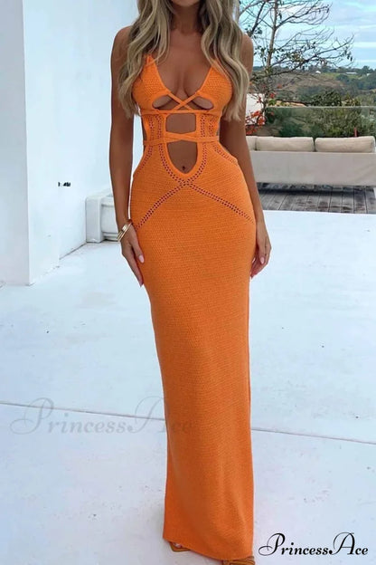 Lace Up Hollow Out Knitted Dress