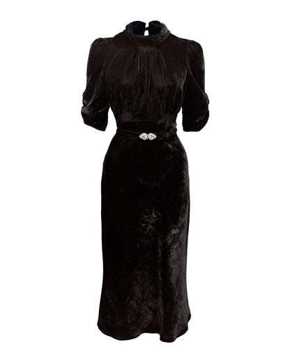 1930s Loretta Bias Dress - Liquorice