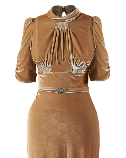 1930s Loretta Bias Gown - Champagne Silk Blend Velvet