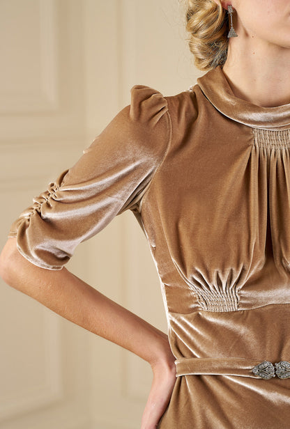 1930s Loretta Bias Gown - Champagne Silk Blend Velvet