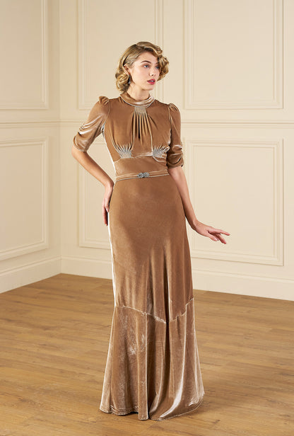 1930s Loretta Bias Gown - Champagne Silk Blend Velvet