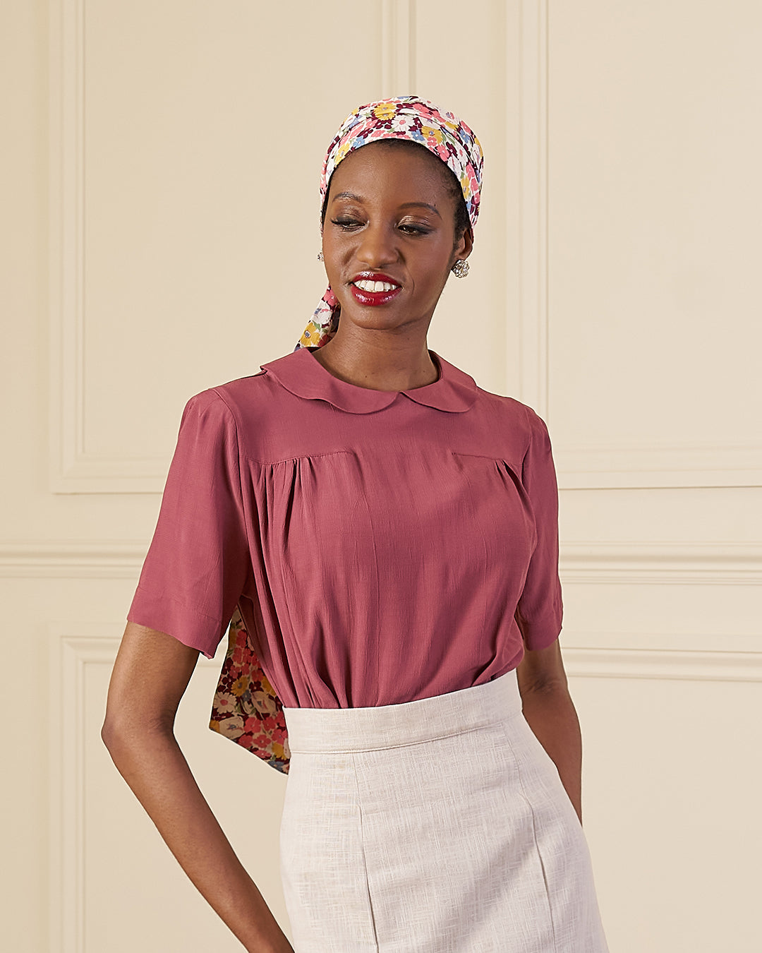 1940s Meet Again Blouse with Collar - Plum