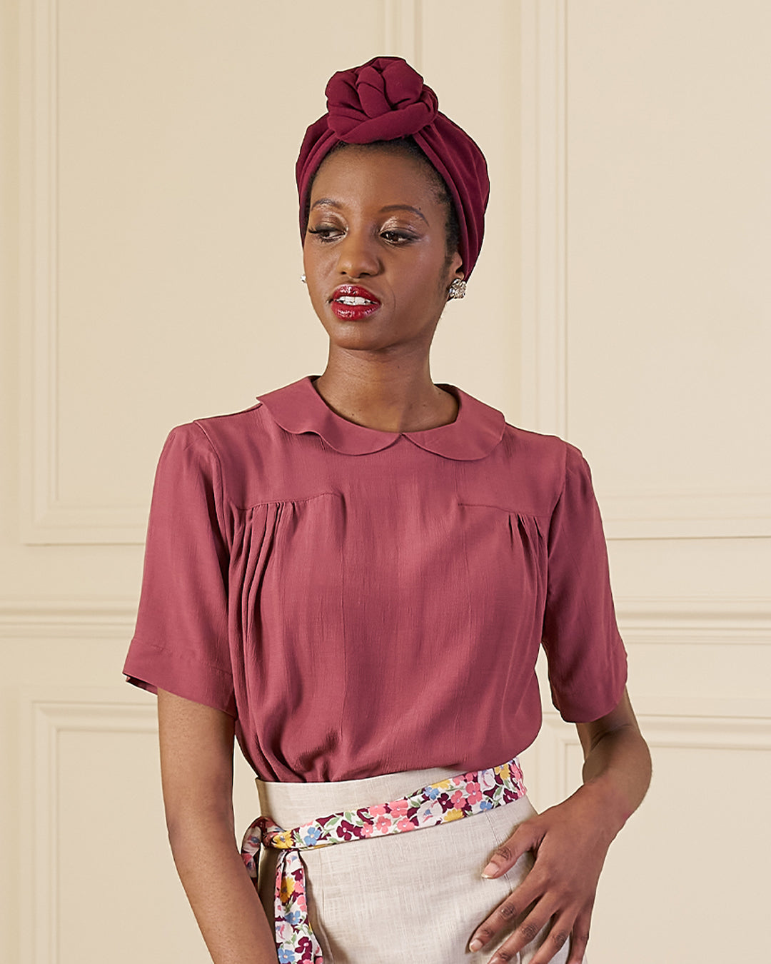 1940s Meet Again Blouse with Collar - Plum