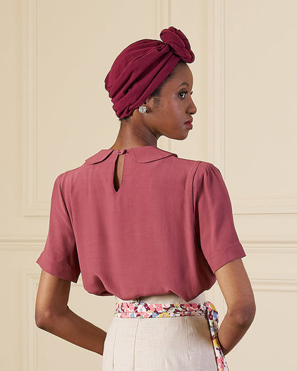 1940s Meet Again Blouse with Collar - Plum