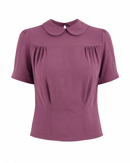 1940s Meet Again Blouse with Collar - Plum