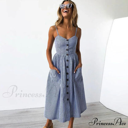 Polka Dot Striped Backless Midi Dress