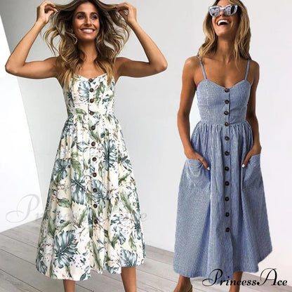 Polka Dot Striped Backless Midi Dress