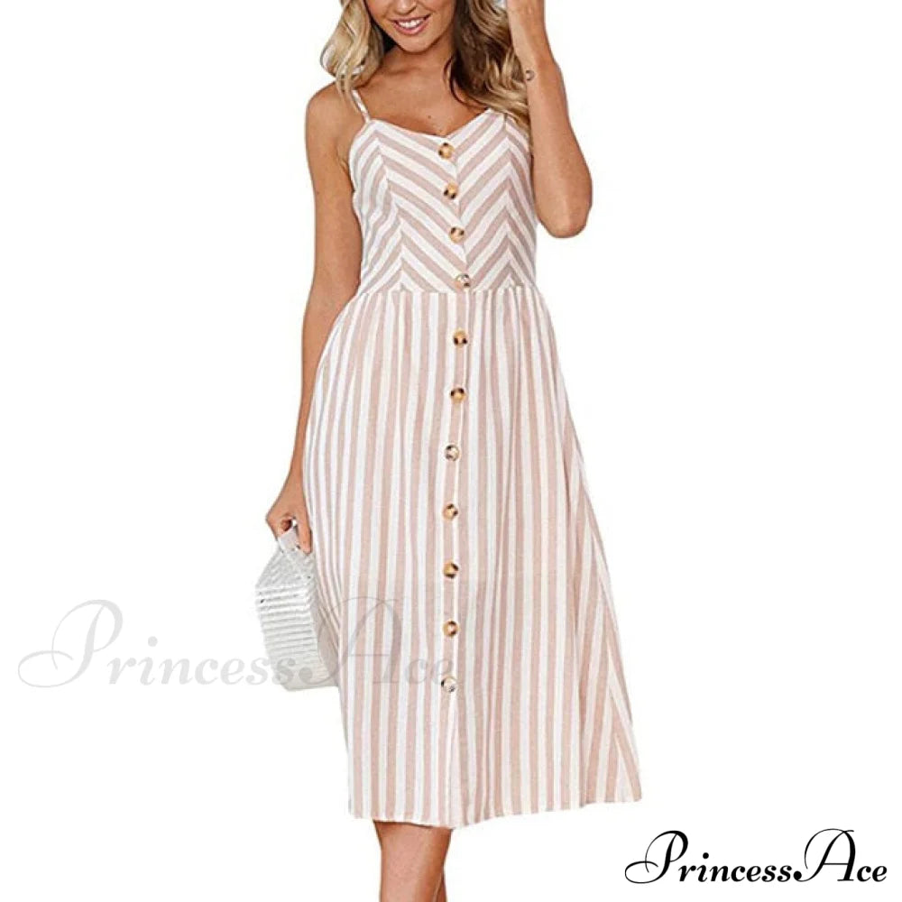 Polka Dot Striped Backless Midi Dress