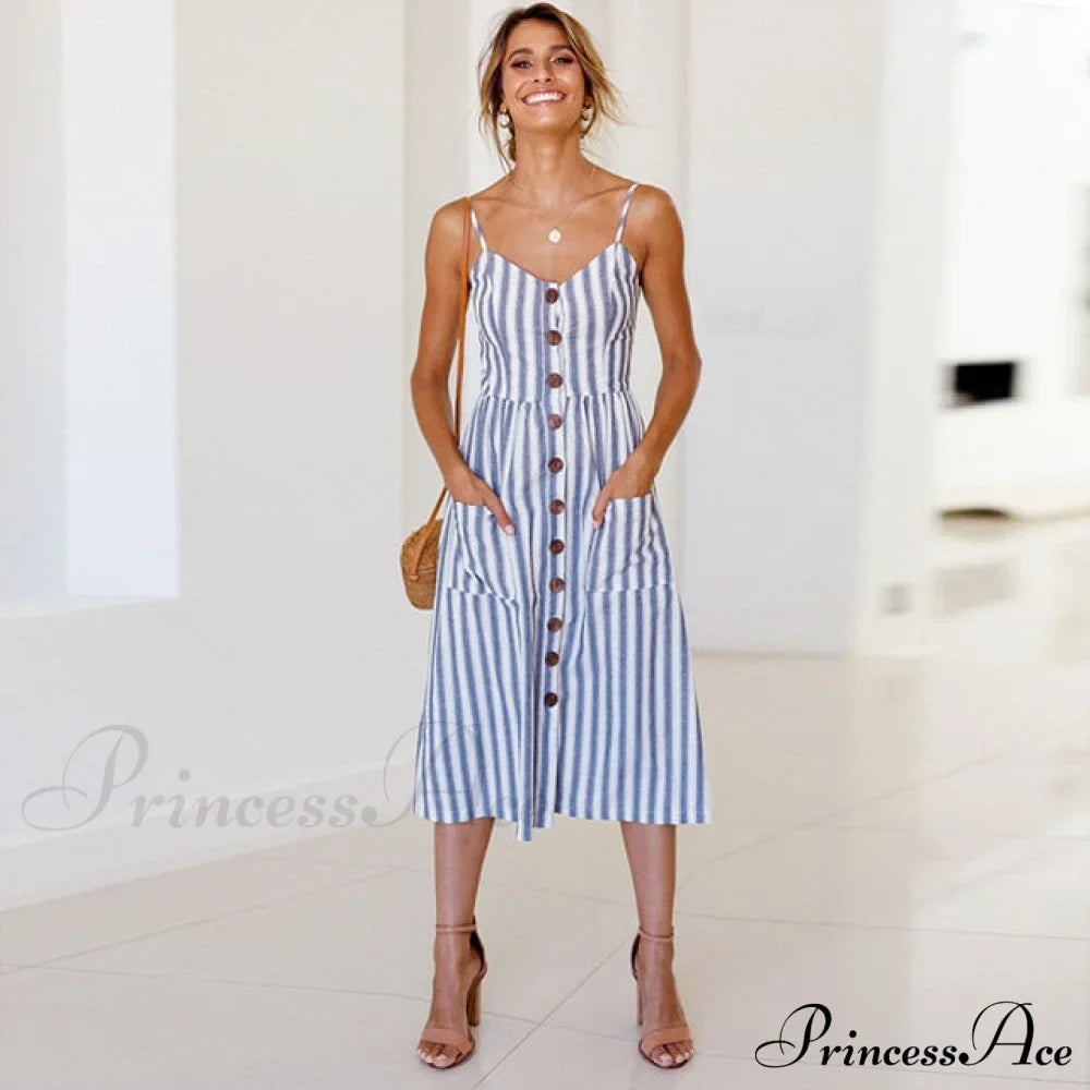 Polka Dot Striped Backless Midi Dress