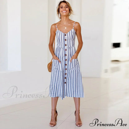 Polka Dot Striped Backless Midi Dress
