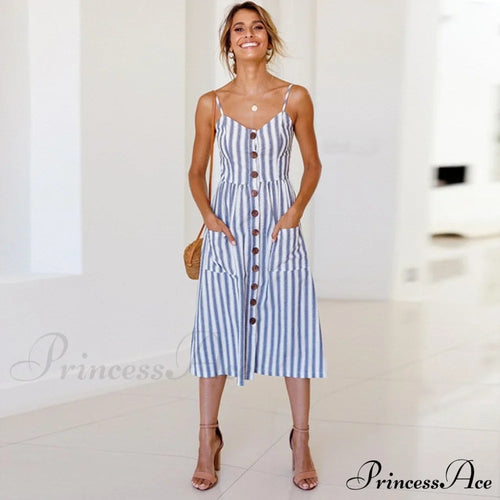 Polka Dot Striped Backless Midi Dress