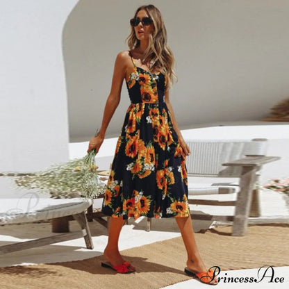 Polka Dot Striped Backless Midi Dress