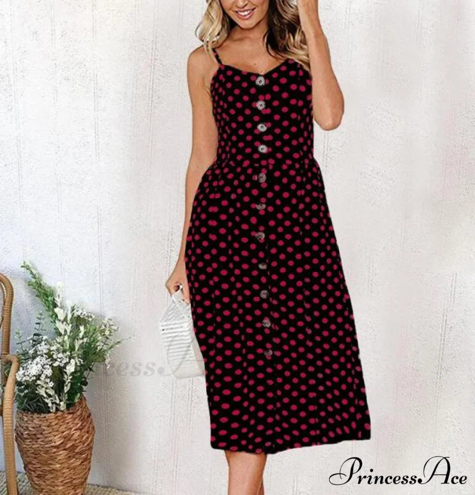 Polka Dot Striped Backless Midi Dress
