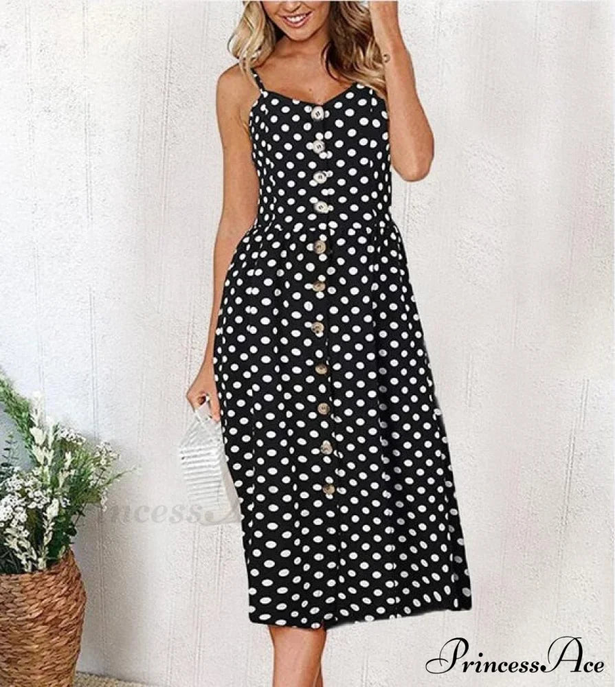 Polka Dot Striped Backless Midi Dress
