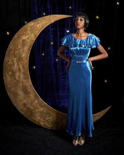 1930s Pandora Bias Cut Gown - Marine Satin