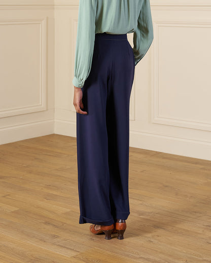 1940s Hepburn Pleated Trousers - Navy