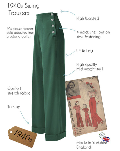 1940s Swing Trousers - Bottle Green