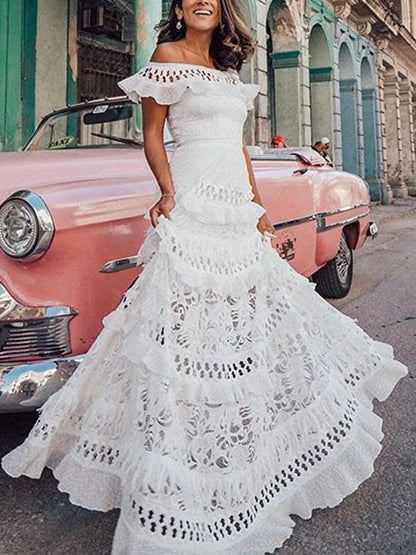 One-Shoulder Ruffle Evening Maxi Dress